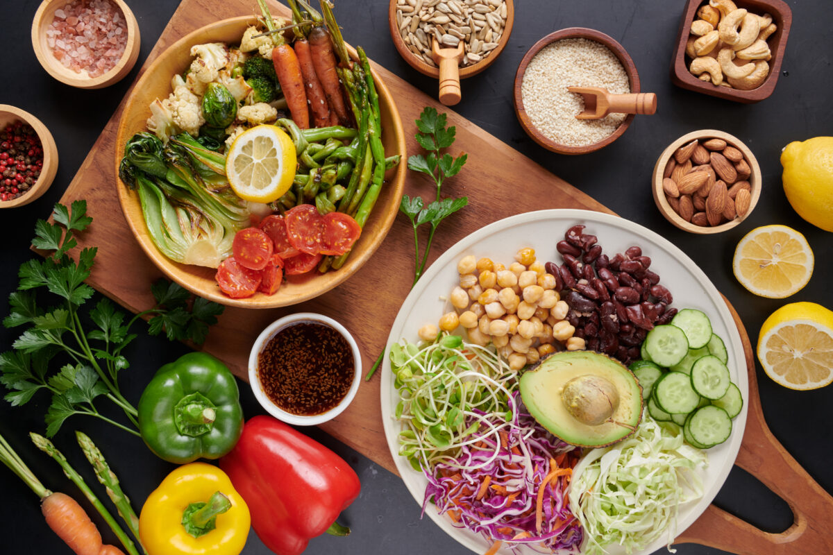 healthy foods laid out on a table