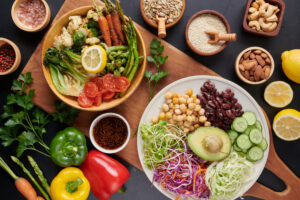 healthy foods laid out on a table