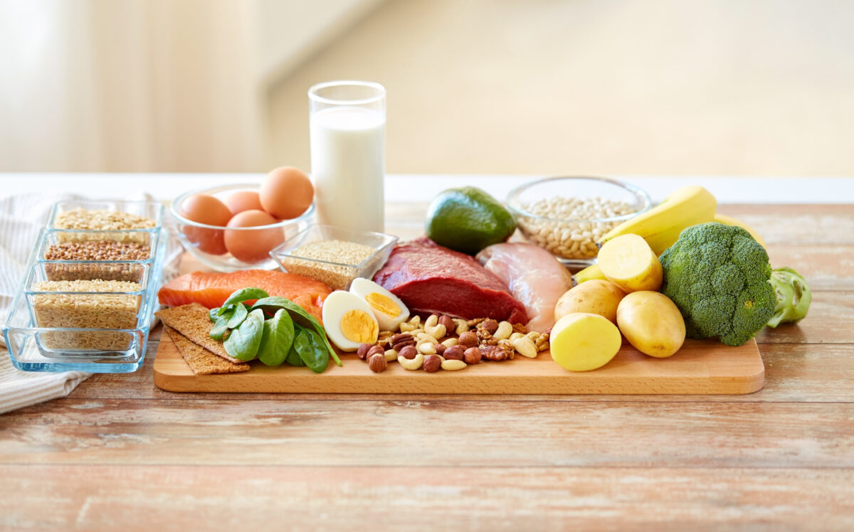 protein foods laid out on a table
